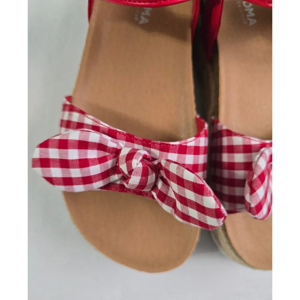 Sonoma Xandera Girls Red Gingham Bow Espadrille Platform Sandals Size 3 NEW